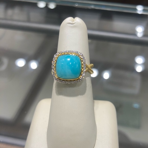 BN• Sloane Street 18kt YG Amazonite & Diamond Ring - Picture 3 of 7